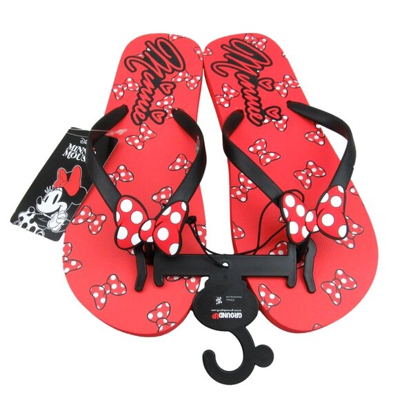Disney Minnie Mouse Sandals Flip Flops Red White Polka Bow Tie Womens Size 7 NEW - Picture 1 of 11